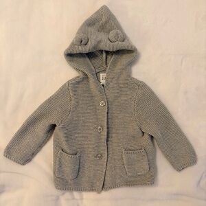 GAP Baby Hooded Knit Cardigan with Bear Ears - Light Gray
